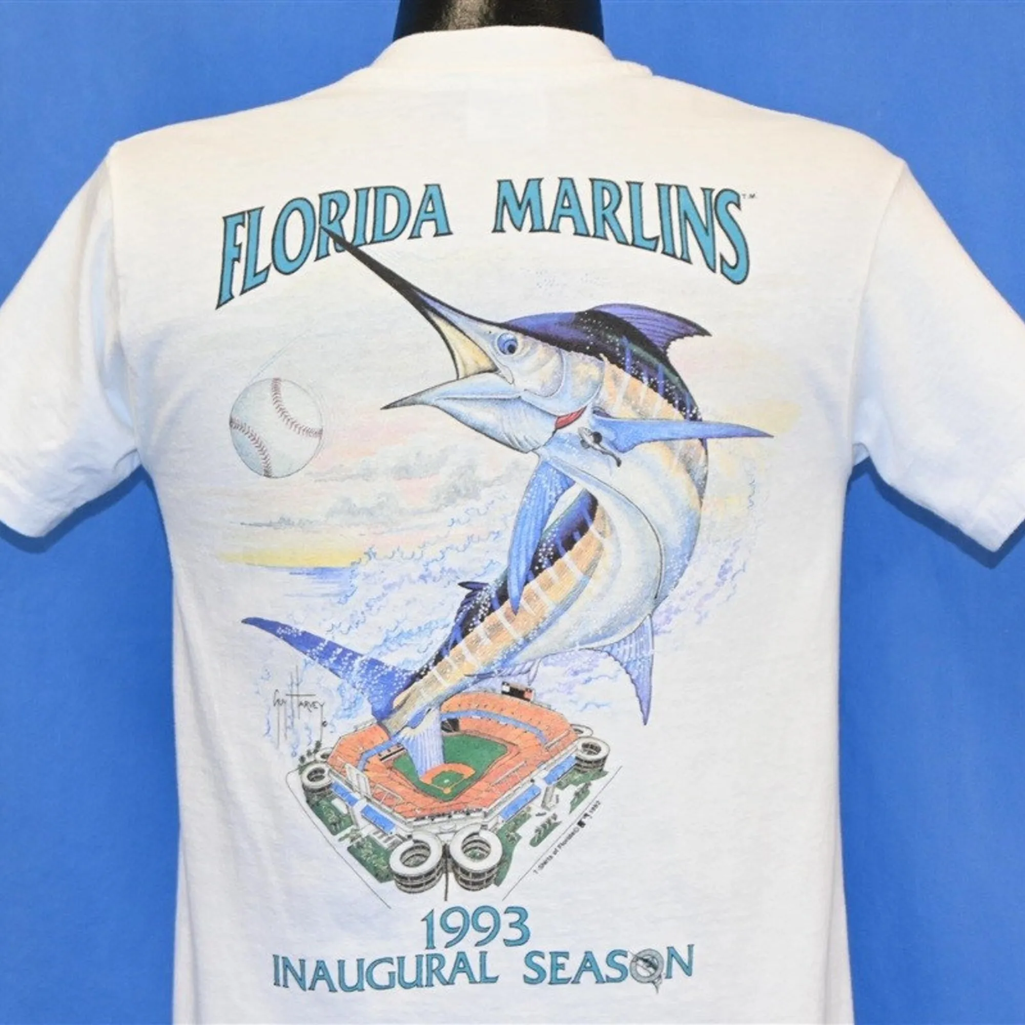 90s Florida Marlins 1993 Inaugural Miami Baseball Pocket t shirt Small