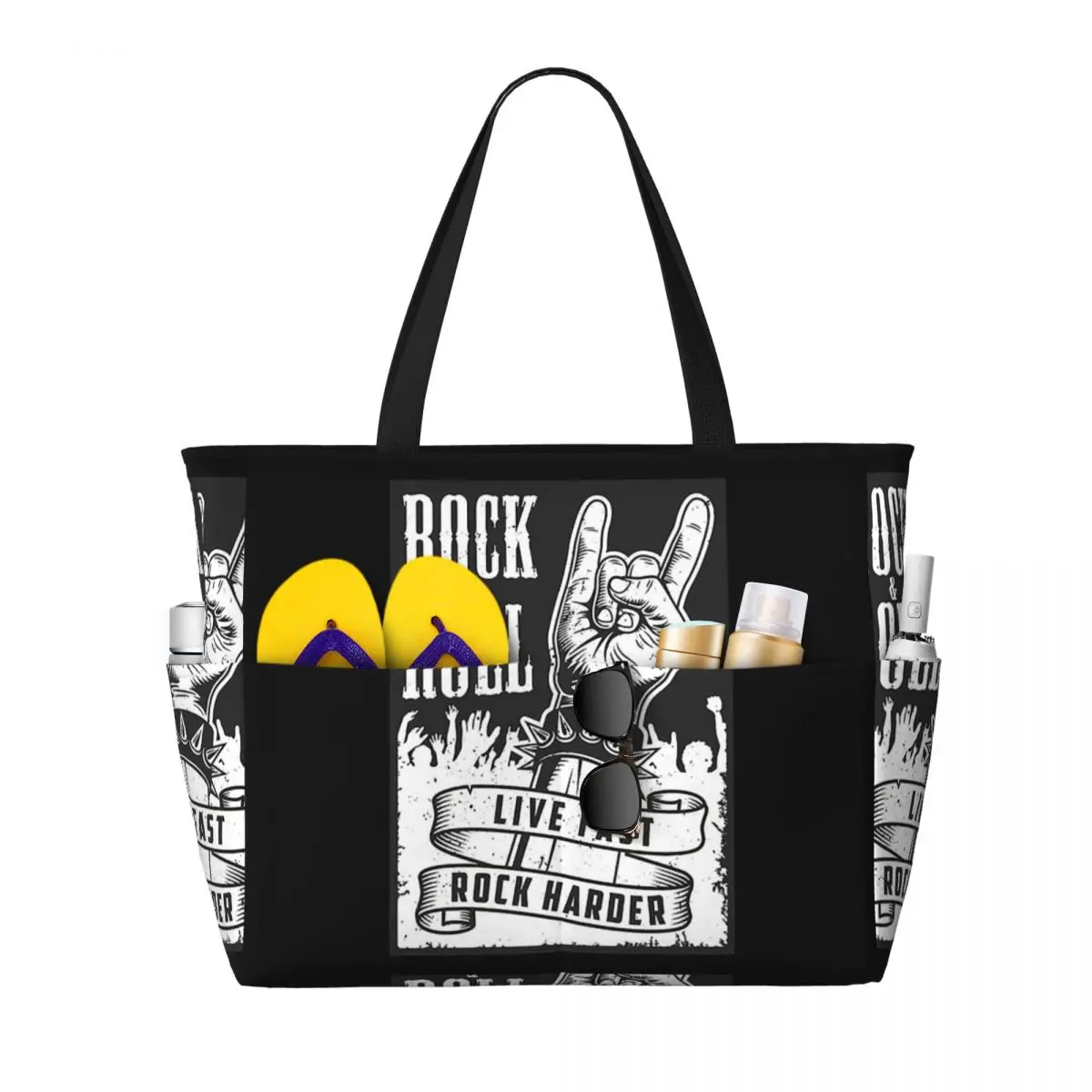 Rock Star Skull Rock N Roll Beach Tote Bag Sport Gym Yoga Duffle Large Tote Bag Women Travel Bag Fitness bag