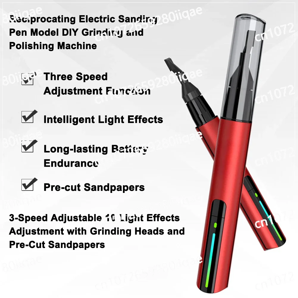 Reciprocating Electric Sanding Pen Model DIY Grinding and Polishing Machine 3-Speed Adjustable with Grinding Heads and Sandpaper