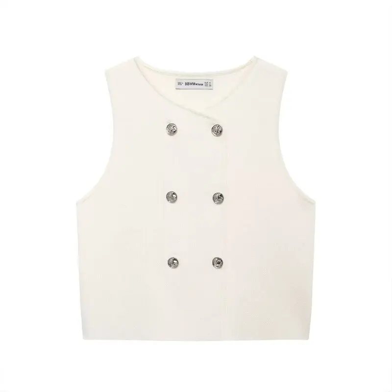 

2024 Autumn New Women's Faion Pink Plain Knit Svel orts Vest Versatile Sle ort Length Double Button Closure