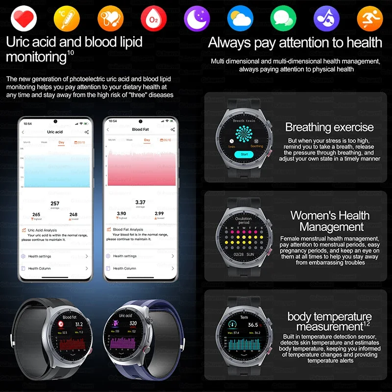 New Sapphire Glass Air Pump Airbag Three High Smart Watches Men ECG Heart Rate Precise Blood Pressure Health Tracker Smartwatch