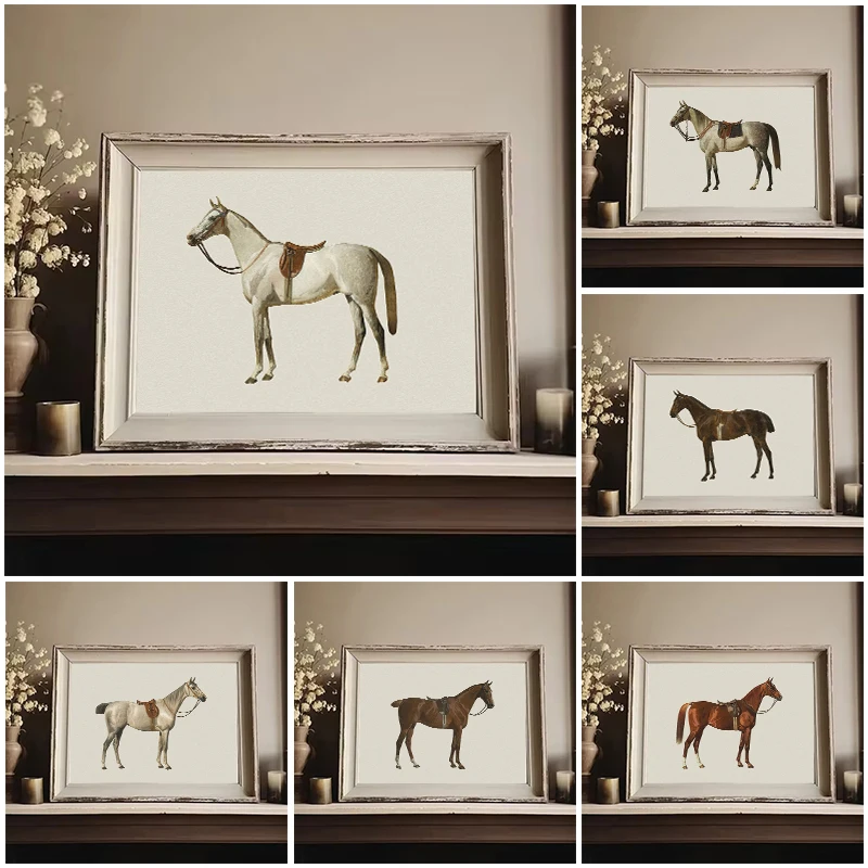 Antique Horse Vintage Posters Prints Farm Animal Canvas Painting Equestrian Wall Art Picture for Living Room Farmhouse Decor