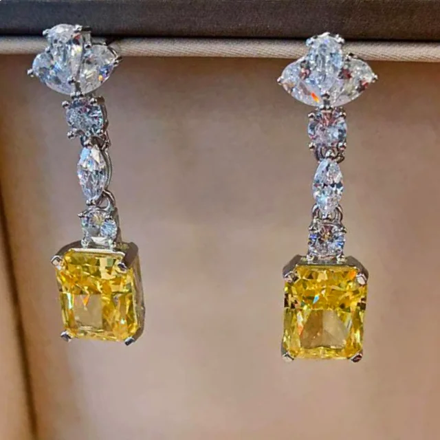 CAOSHI Shinning żółty kamień spadek kolczyki dla kobiet moda elegancka dama rocznica ceremonia akcesoria imprezowe fantazyjna biżuteria