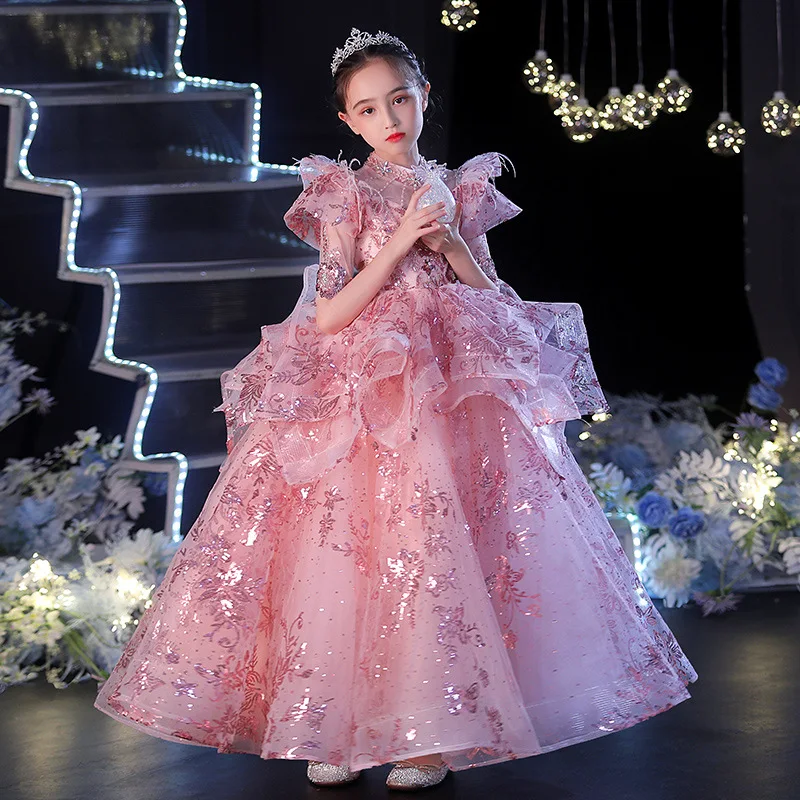 Children's Evening Gowns for Birthdays Fluffy Gauze Flowers Wedding Costumes High-end Princess Dresses Fashionable Fashion Shows