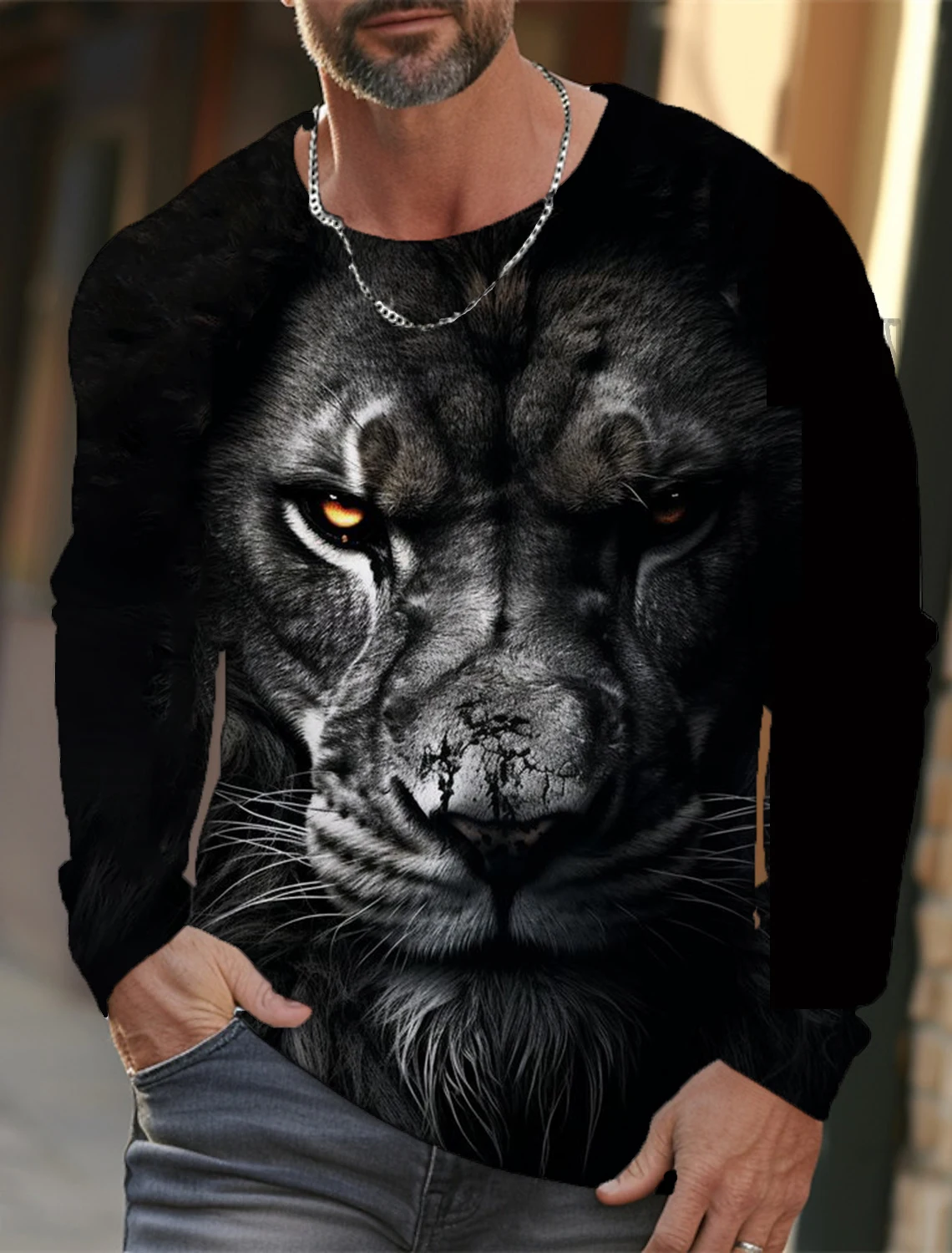 The Lion Graphic Men's Long Sleeve T-shirt for Men Clothing Casual Men's Top Tees Fashion Animal 3D Full Printing Streetwear