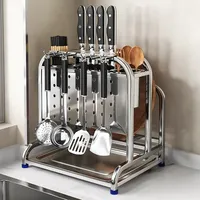 Compact and Sturdy Kitchen Knife Holder Shelf with Pot Lid and Cutting Board Storage Rack