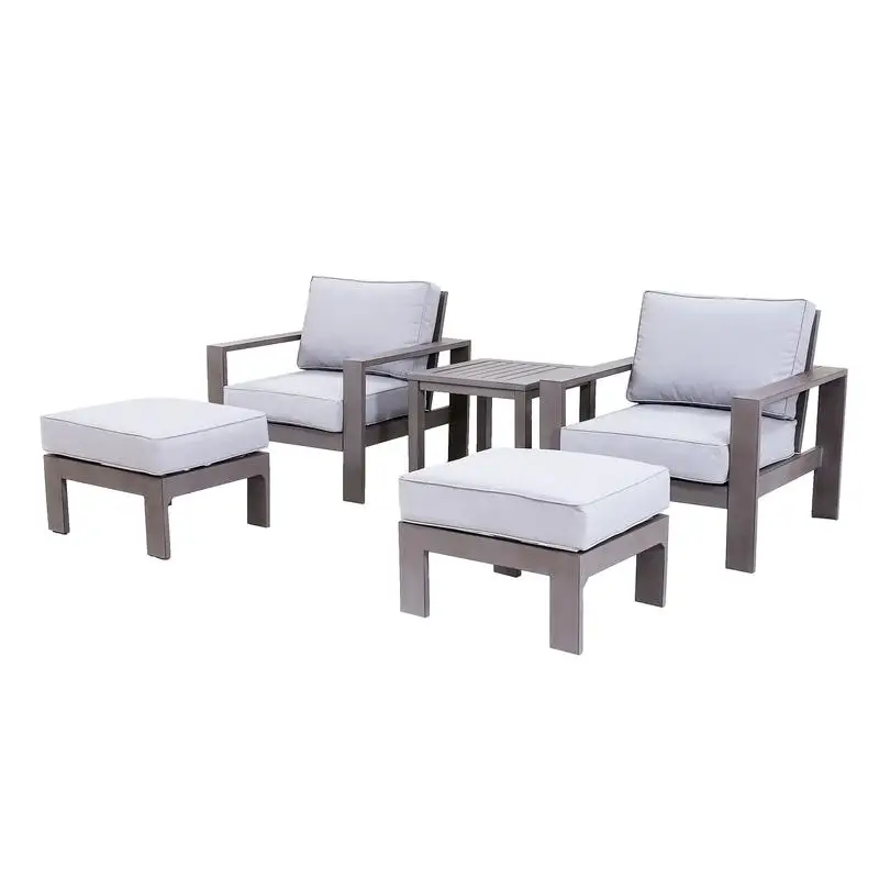 5-Piece Bistro Set: 2 Club Chairs, 2 Ottomans, 1 End Table, 24" Table, Brama/Taupe Color