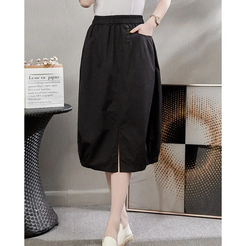 

Women's Cotton High Waist Bubble Skirt Midi Length Casual Retro Skirt