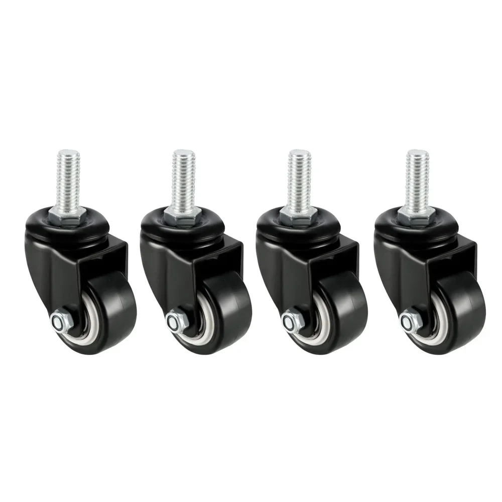4 Pack of 1.5 Inch Swivel Caster Wheels PU 360 Degree Threaded Stem Caster Wheel M12 X 25mm, 330lb Total Load Capacity.