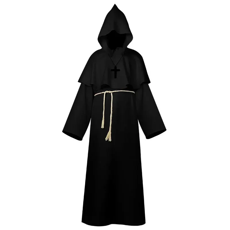 Wizard Cosplay Costume Medieval Scary Hooded Robe Monk Friar Robe Priest  Ancient Clothing Christian Suit Halloween Carnival