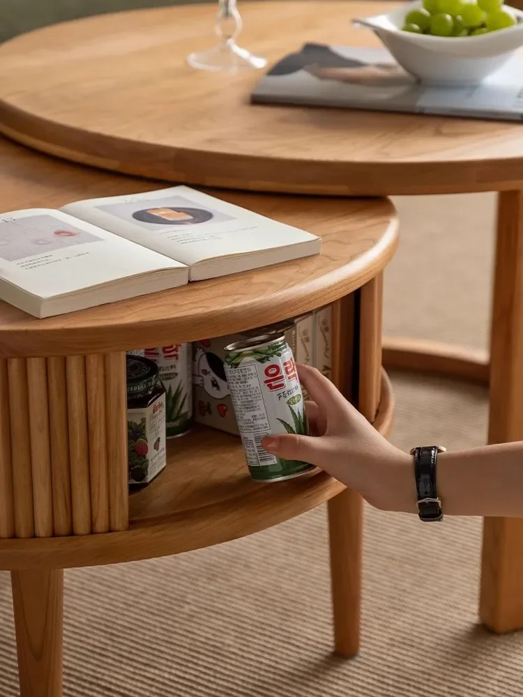 طاولة قهوة مستديرة من الخشب الصلب بالكامل من خشب الكرز، طاولة جانبية لأثاث شقة صغيرة حديثة وبسيطة #4