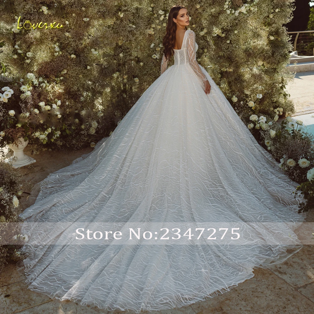 Loverxu Ball Gown Royal Wedding Dresses Scalloped Long Sleeve Vestido De Novia Embroidery Beaded Luxury Custom Made Bridal Gown