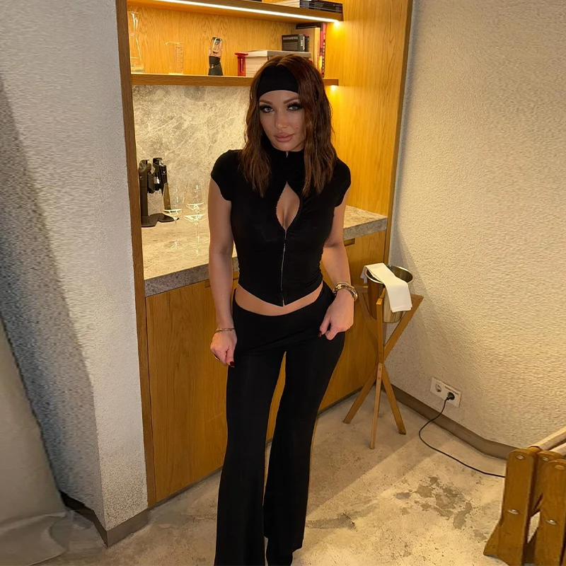 

Сексуальные топы и брюки, комплект из 2 предметов, острые шикарные женские наряды, легкая модная модная минималистичная женская укороченная одежда с вырезами