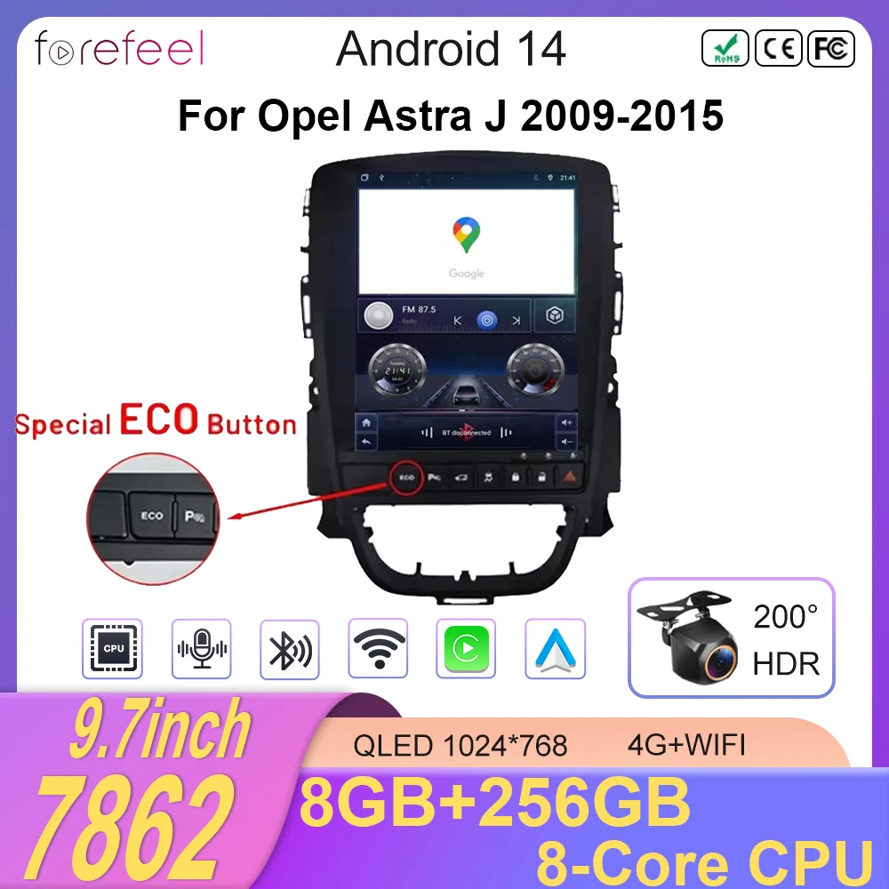 Carplay Vertical  Wireless Android Auto For Opel Astra J 2009-2015 Car Radio 9.7 inch Radio 8Core FM AM Multimedia