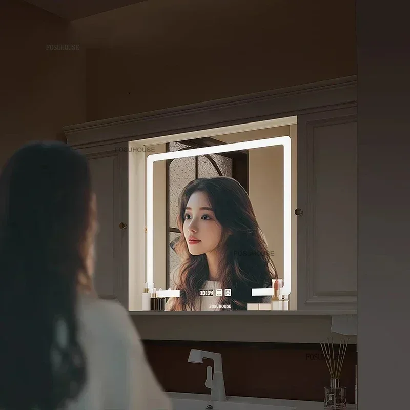 Push-pull Hidden Smart Bathroom Cabinets European Home Furniture Luxury Retro Mirror Cabinet Wall-mounted Storage Makeup Mirror