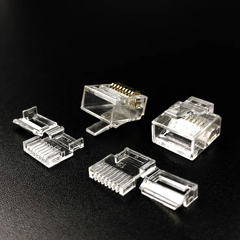 20/50PCS RJ45 Connector 8P8C Modular Network Connector Plug Aperture 0.55mm Cat5E UTP Short Body Two-piece Flat Cable