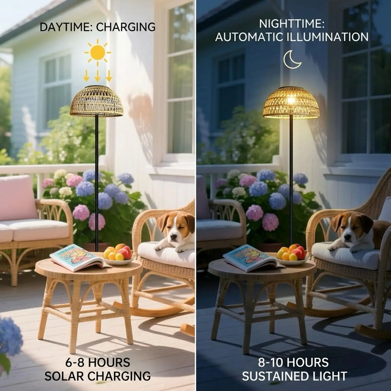 Beige Solar Outdoor Floor Lamp with Solar & USB Dual Charging view 3