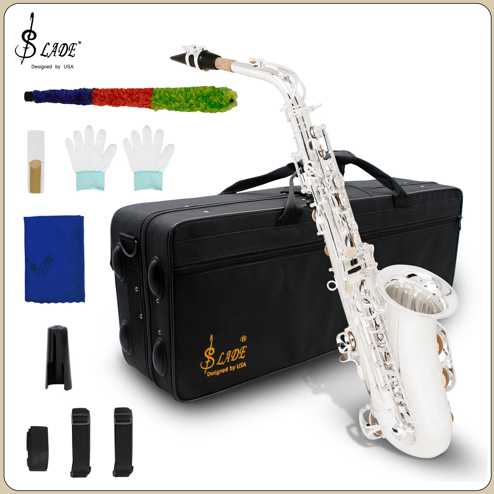 

SLADE Alto Saxophone E-flat Tone Brass Tube Body Hite Abalone Shell Saxophone with Box Cleaning Set Strap Reed Accessories