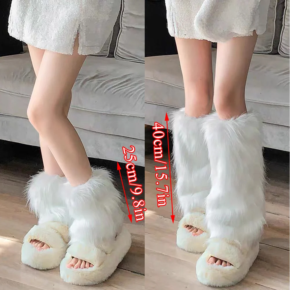 Korean Women's Leggings Boot Cover Leg Warmers Solid Color Foot Sleeve Boots Socks Warming Trendy Faux Fur Fluffly Fashion