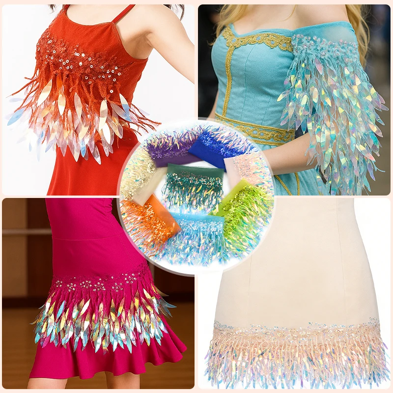 1-5Yards Mesh Tassel Fringe for Sewing Sequins Lace Trim Latin Dress Ribbon Band Wedding Clothes Tassels Fabric DIY Accessories