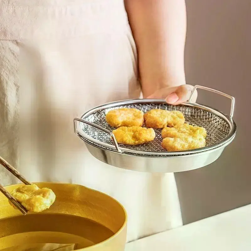 2026 Food-grade Kitchen Oil Filter Tray Stainless Steel Mesh Frying Drain Pan Strainer Colander