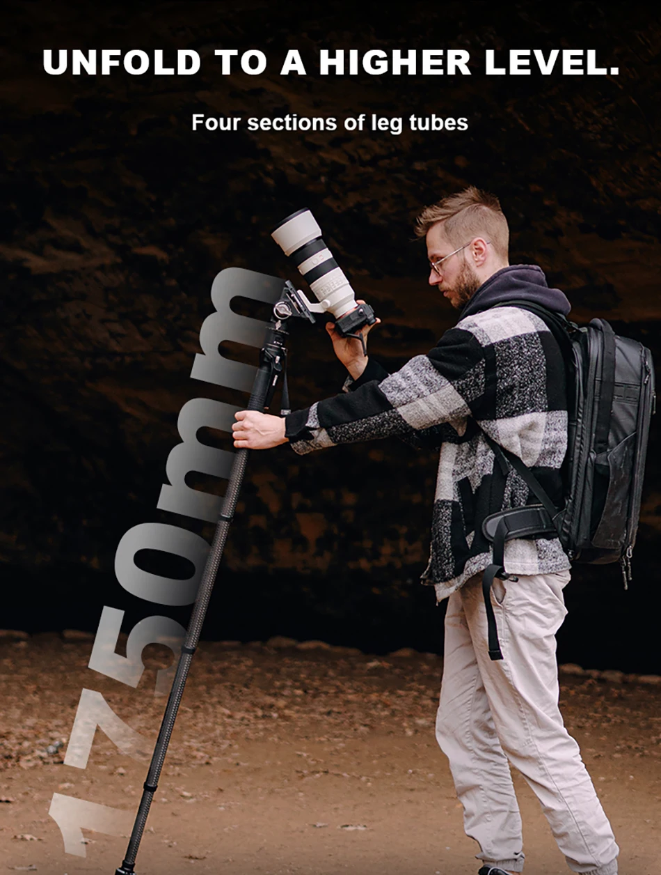 COMAN M1S Carbonfaser-Einbeinstativ Leichtgewichtige Schnellwechselplatte DSLR-Kamera Reisestativ Ein-Klick-Hebesystem – Detail 6