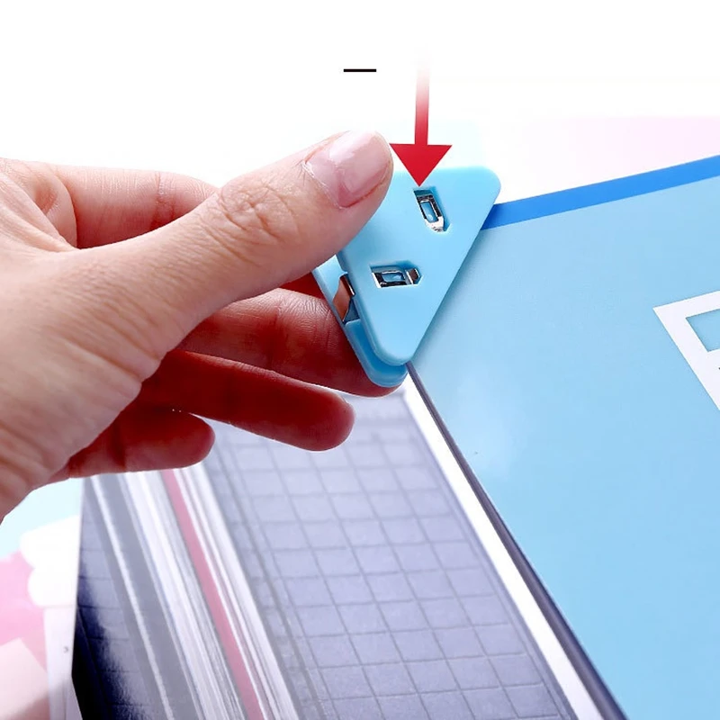 5pcs Color Corner Clips Set Triangle Transparent Page Holder Index Clamp Clip About 40 Sheets Stationery Office Student Supplies