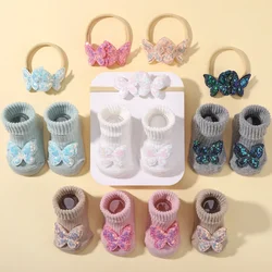 Diadema para bebé recién nacido, turbante de punto elástico para niña, lazos para bebé, gorros de nailon suave para niño, accesorios para el cabello con calcetines para bebé