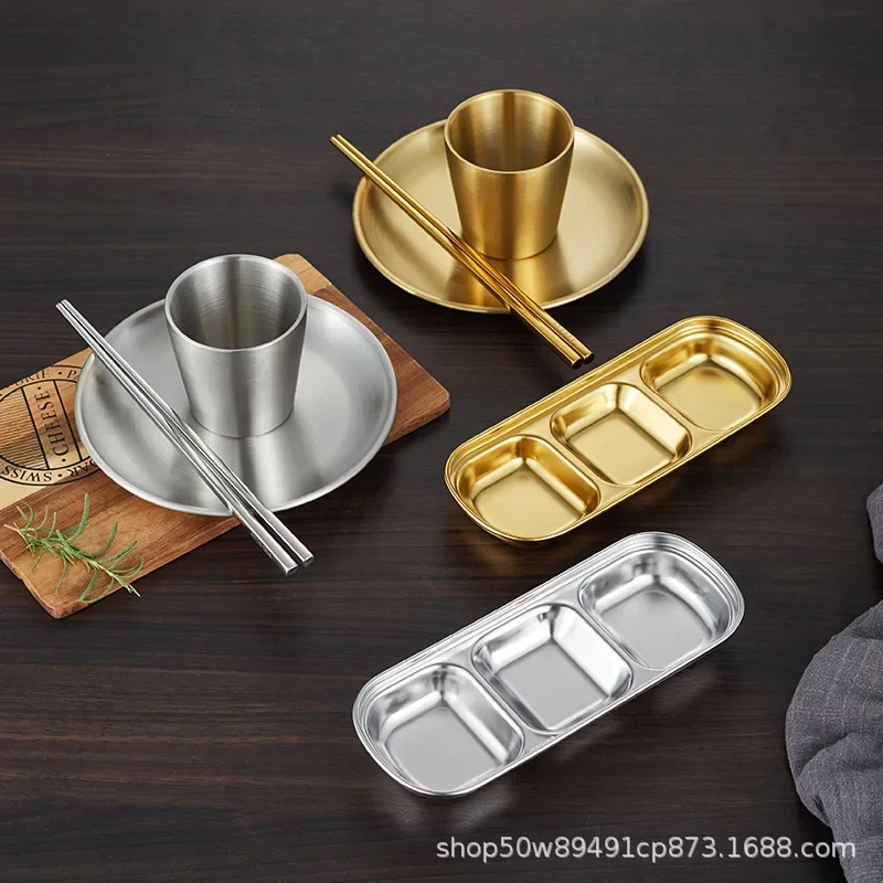 Korean tableware set table set dishes spoon chopsticks dish cup barbecue restaurant hot pot restaurant gold commercial stainless