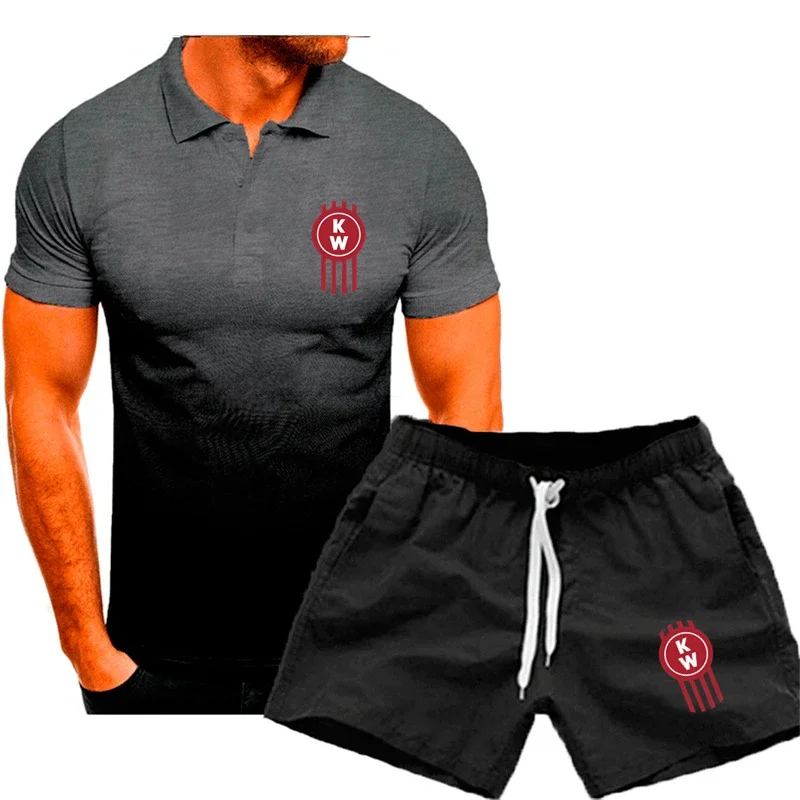 Camiseta de manga curta e shorts masculinos, algodão feito sob encomenda, secagem rápida, estampa do logotipo Kenworth, terno casual, novo, verão, 2022