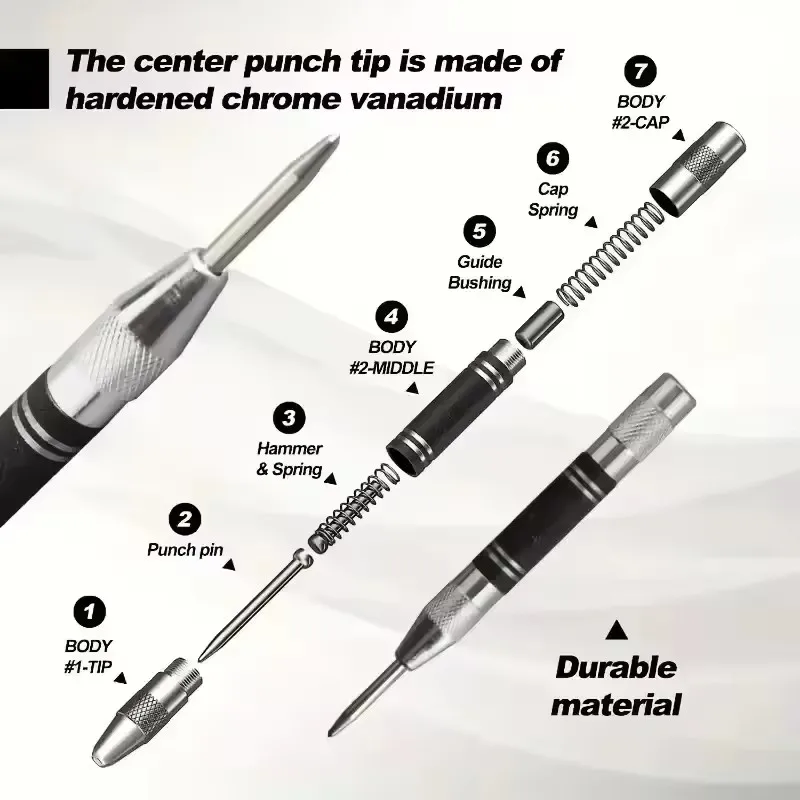 Auto Center Puncher Hole Marker Wood Metal Steel Spring Load Kerner Drill Locator Heavy Duty Punch Carpentry Automatic Hand Tool view 3