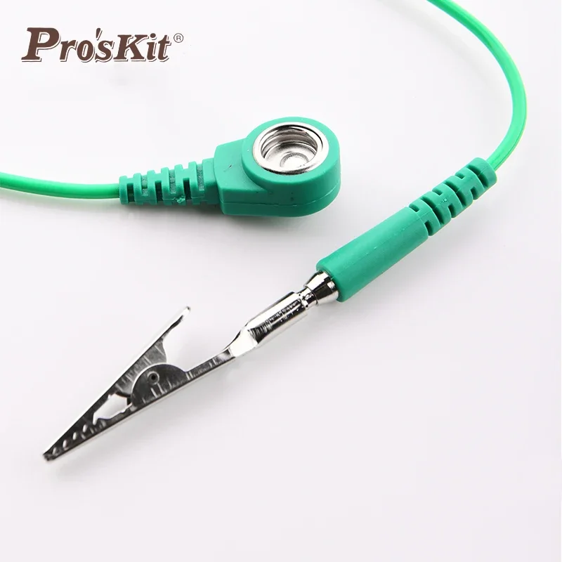 Pro'sKit 3M สายสีเขียว Anti-Static สายรัดข้อมือ AS-611ปลั๊กยาง + จระเข้ Collet TPR ยืดหยุ่นพลาสติก Anti-Static สร้อยข้อมือ