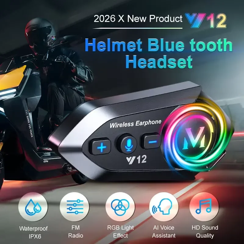 BOLRZO Y12 new FM audio motorcycle earphones RGB light effect wireless helmet earphones