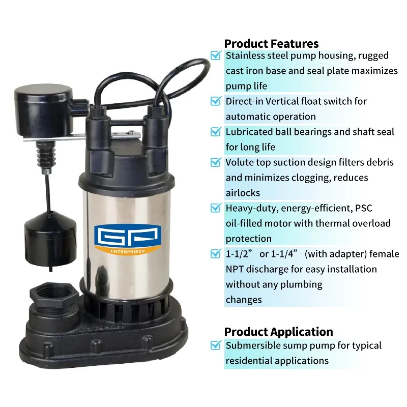 High Quality Waste Water Transfer Float Switch Automatic Vertical Eletirc Submersible Sump Pump