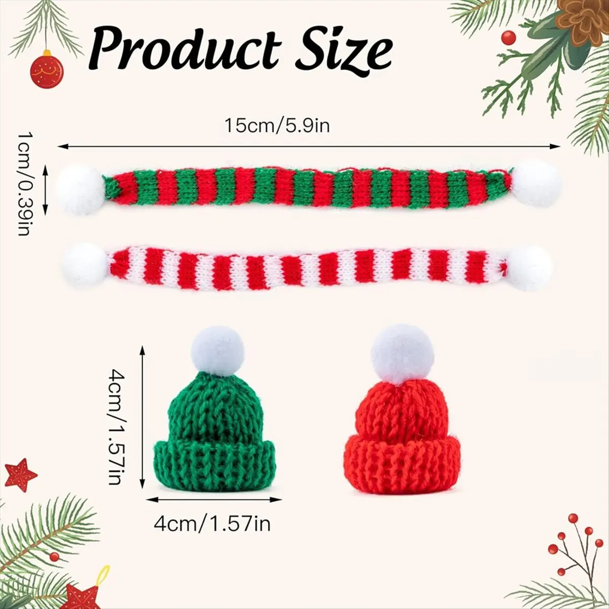 2026 + 40 Pcs Mini Christmas Knit Hats and Scarves Set for Crafts, Tiny Santa Cap and Scarf Ornaments