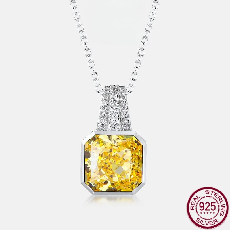 

Новый набор квадратных подвесок из чистого серебра S925 с высокоуглеродистым бриллиантом 7 карат и 10 ледяными цветами, простое ожерелье, свадебные украшения