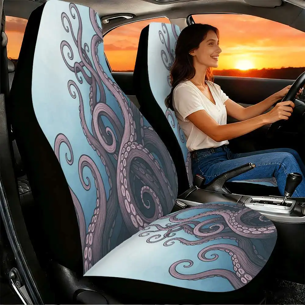 2pcs Artistic Octopus Tentacles Car Seat Covers Suitable For Front Seats, High Back Design, Material, Suitable For Cars, SUVs An