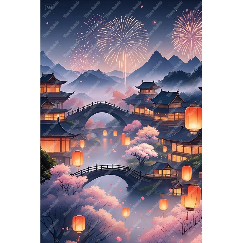 ثلاثة راتلز QHH49 Fantasy Dream Town ملصقات حائط فنية لتزيين المنزل