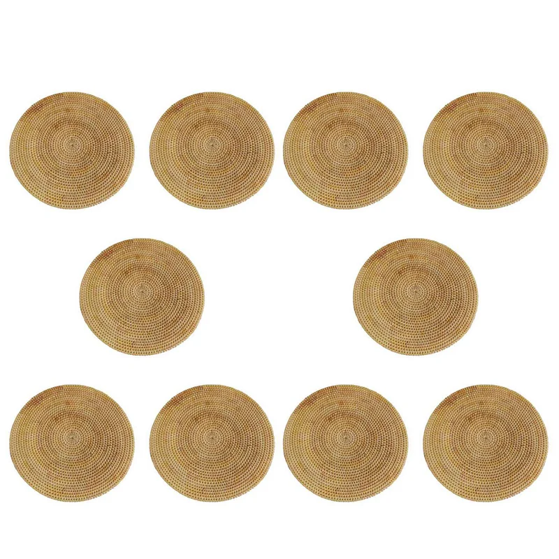 

AS60-10X Handwoven Rattan Placemats,Round Wicker Table Mats, Natural Woven Placemats For Dinner Table,Heat Resistant Mats