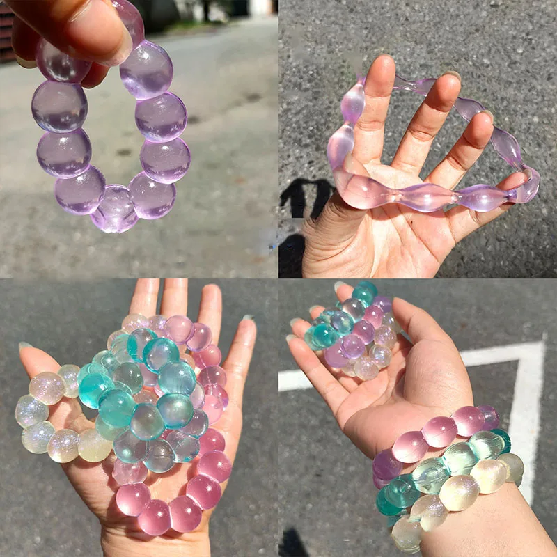 Amethyst Bracelet Taba Squishy Pearlescent Blue Crystal Bracelet Jelly Candy Bracelet Extrusion Elastic Fidgeting Toy Girl Gift