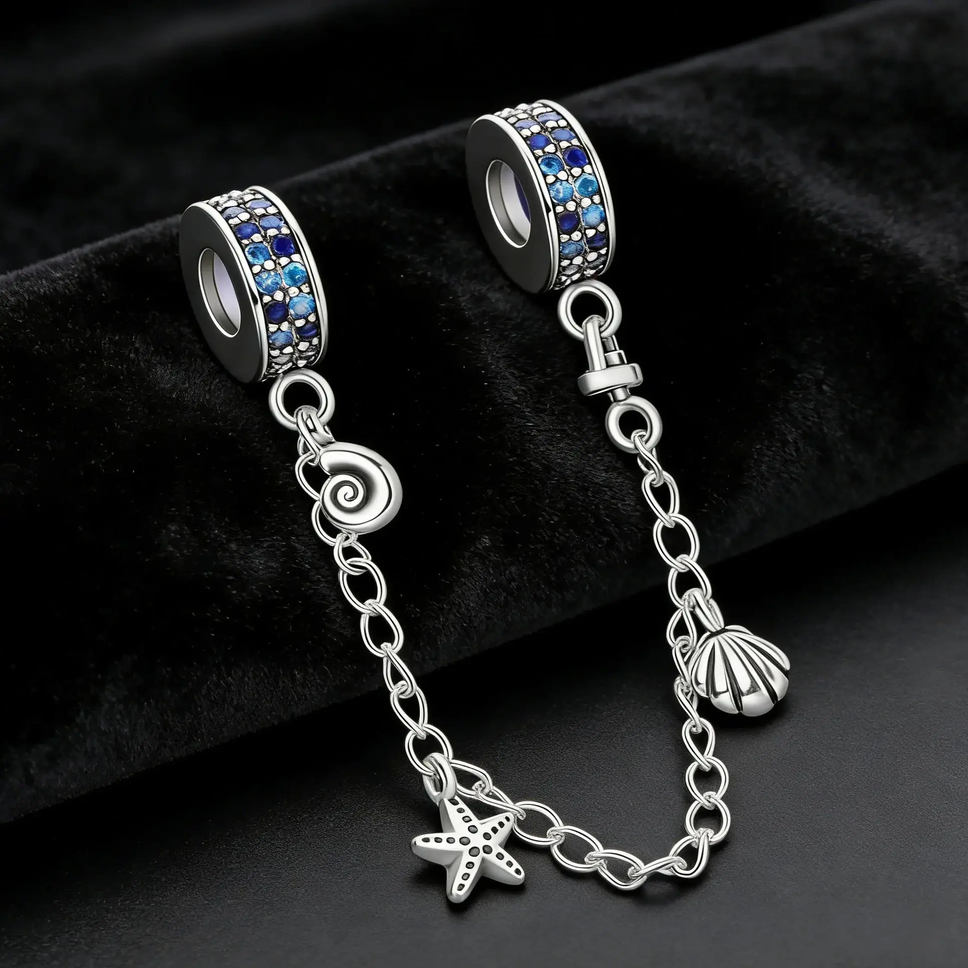 

Safety Chain 925 Silver Charm Bead Shell Starfish Conch Fit Bracelet DIY Woman Jewelry