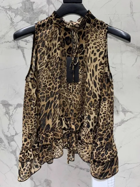 

Leopard Print Blouse For Women Chiffon Sleeveless Loose Shirts 2025 Blusas Mujer De Moda Temperament Tops Chic Summer Blouses