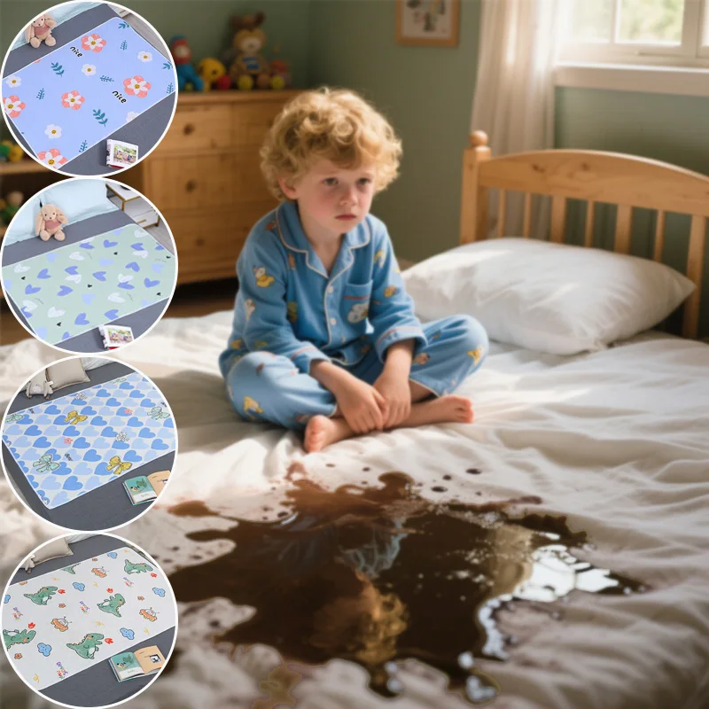 Wasserdichte, waschbare Matratze, Urinmatten für Babys und Kleinkinder, niedlicher Cartoon-Bettschutz, Windelbettwäsche, Urin-Pads, Stoff, atmungsaktiv