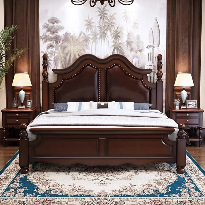 Wood Large Double Bed Solid Soft Master Brown Human Double Bed Twin Frame Slepping Muebles Para Dormitorio Home Furniture