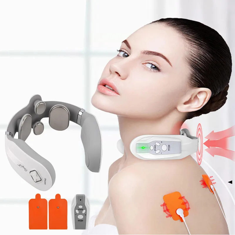 Remote Control 4D Pulse Neck Massager Hot Compress Cervical Acupuncture Electric Impulse Massage Pad Shoulder Soreness Relief