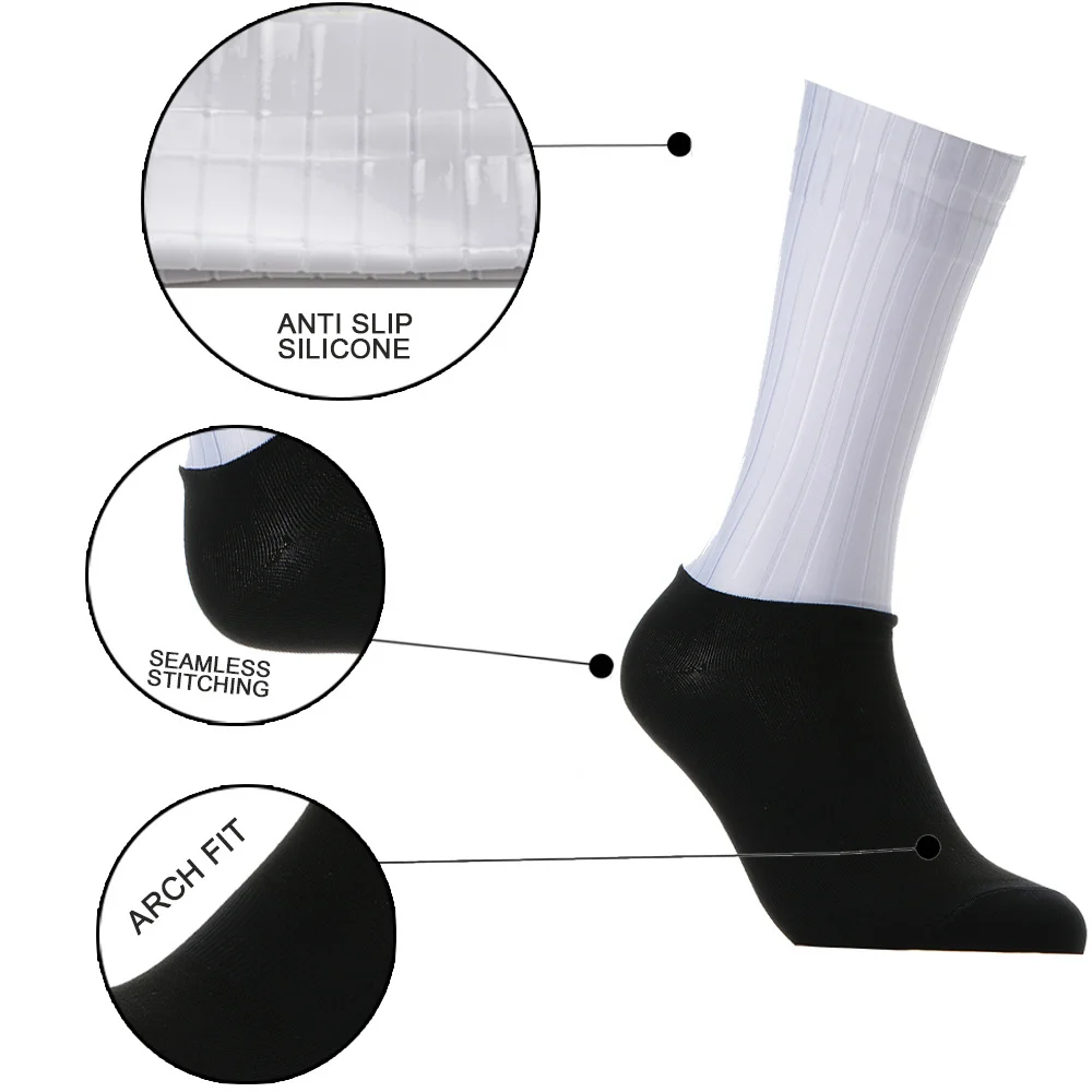 Calcetines aerodinámicos antideslizantes de silicona para hombre, Calcetines blancos para Ciclismo, deporte de bicicleta, correr, verano 2024