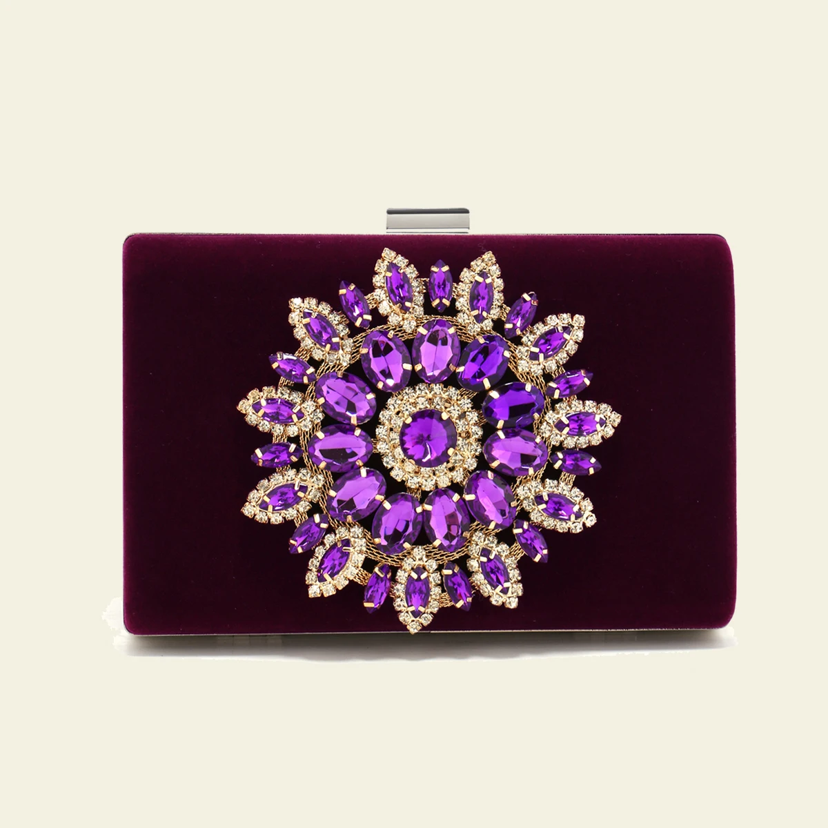 Purple Color Women Evening Bags Flower Rhinestones Luxury Clutch Bag Velvet Flap Fashion Design Party Event Diamonds Shoulder Ch