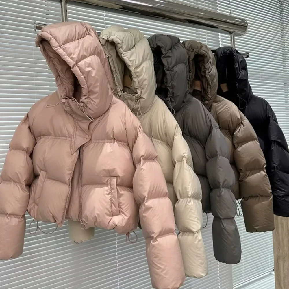 2025 neue Mode Weiße Ente Unten Jacke Mit Kapuze Frauen Herbst Winter Warm Über Größe Beiläufige Kurze Dicke Outwear Weiblichen Mantel