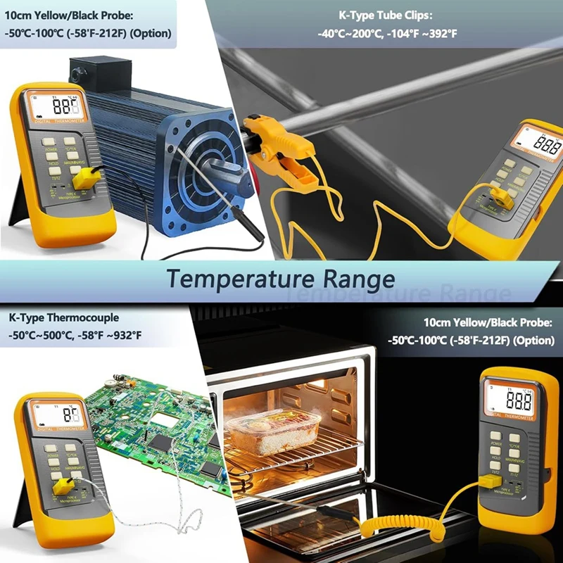 Handheld Thermocouple Thermometer,2 Channels K Type Thermocouple Probe 4 Thermocouples,Measuring Range -50°C To 1370°C