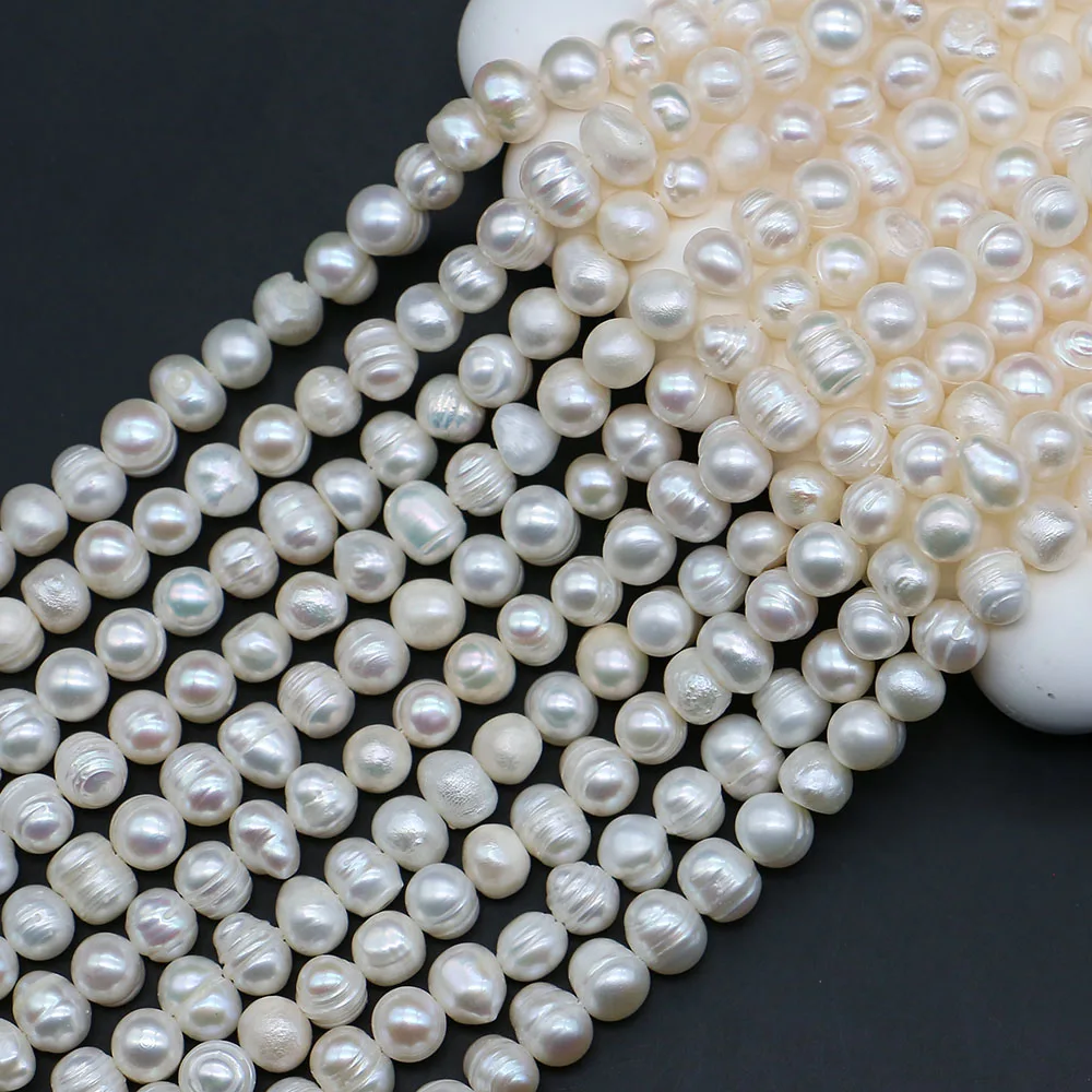 

5-10mm Natural Freshwater Pearl Irregular Round Loose Beads White Threaded Punch-Through Necklace Jewelry Accessories 1 Strand
